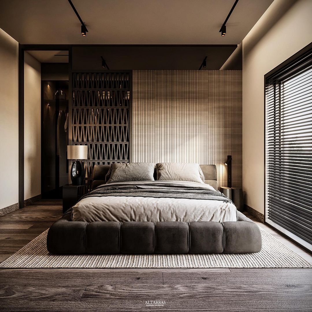 Gray Black Bedroom and Beige Walls