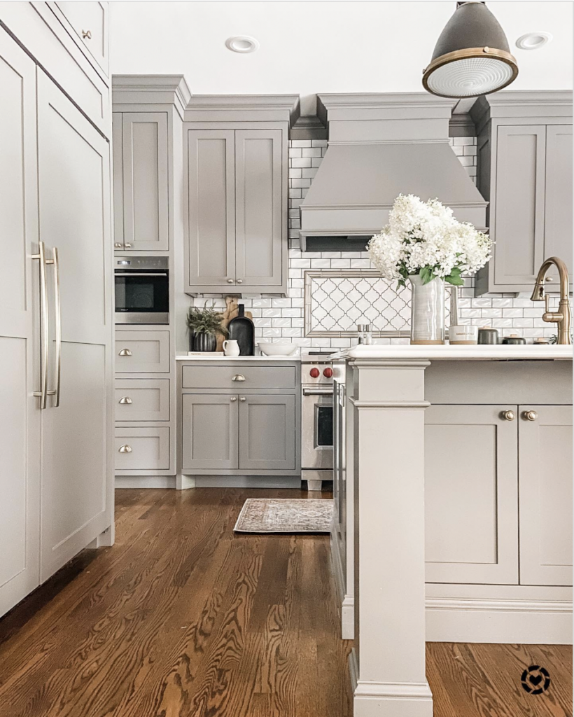 Gray Cabinets and Dark Wood Flooring