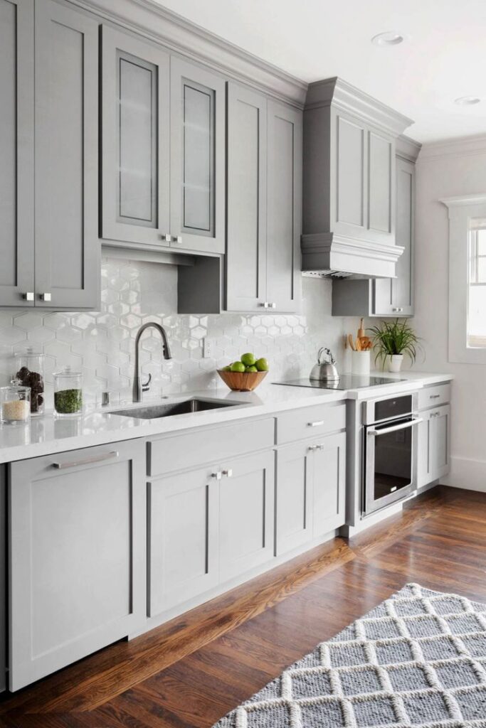 Gray Cabinets and Light Gray Backsplash