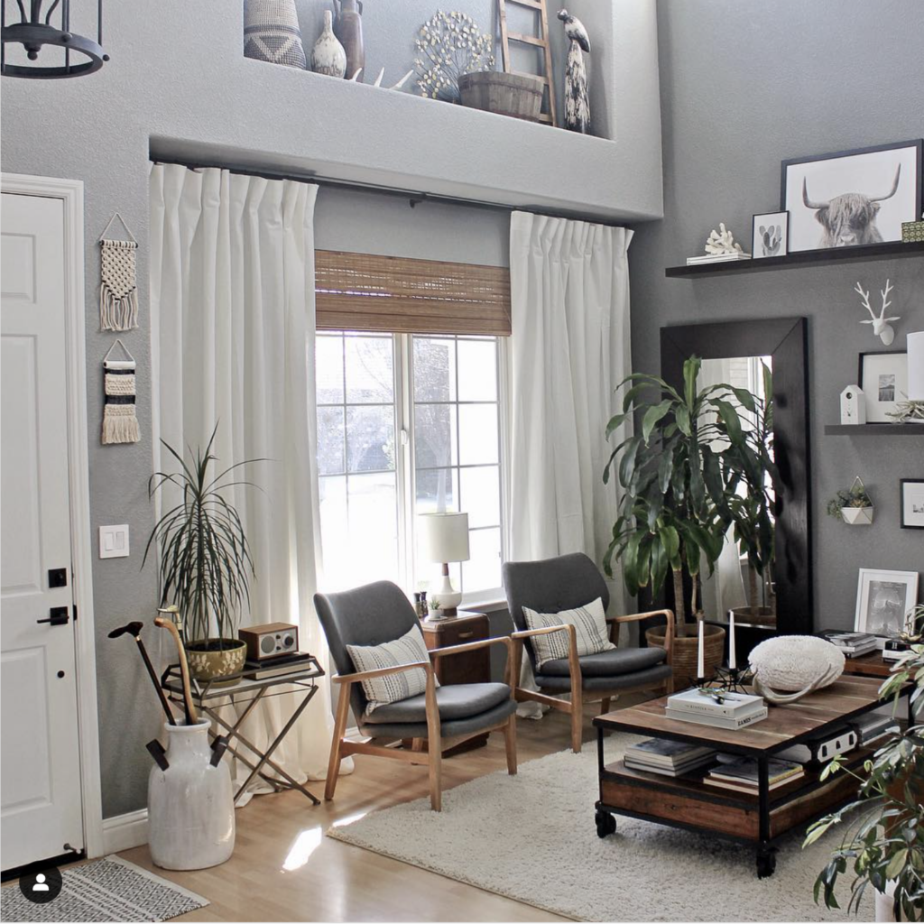 Gray Living Room White Curtains