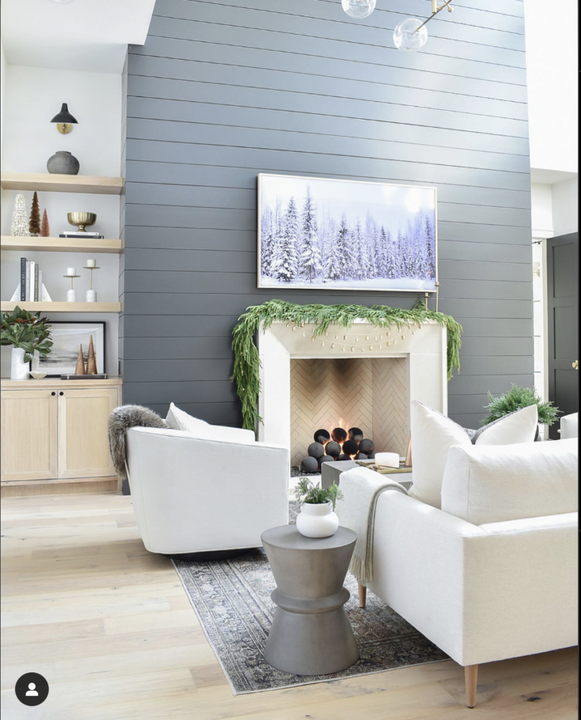 Gray Shiplap Fireplace Wall