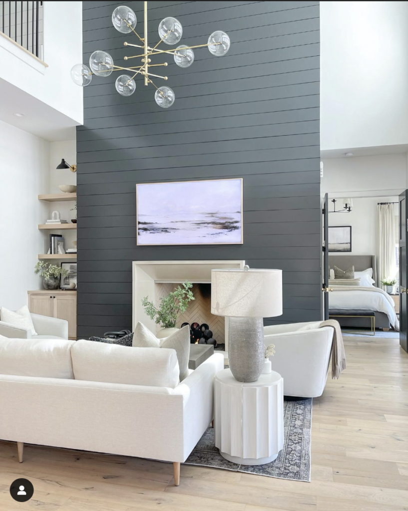 Gray Shiplap With Light Wood Flooring