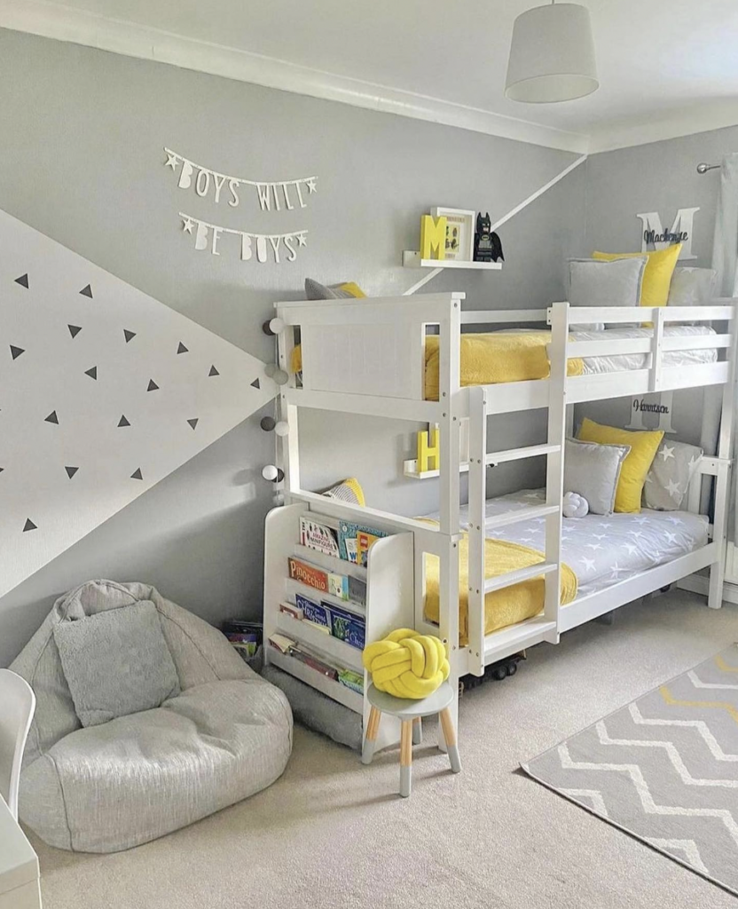 Gray Toddler Boy Room with Yellow Accents