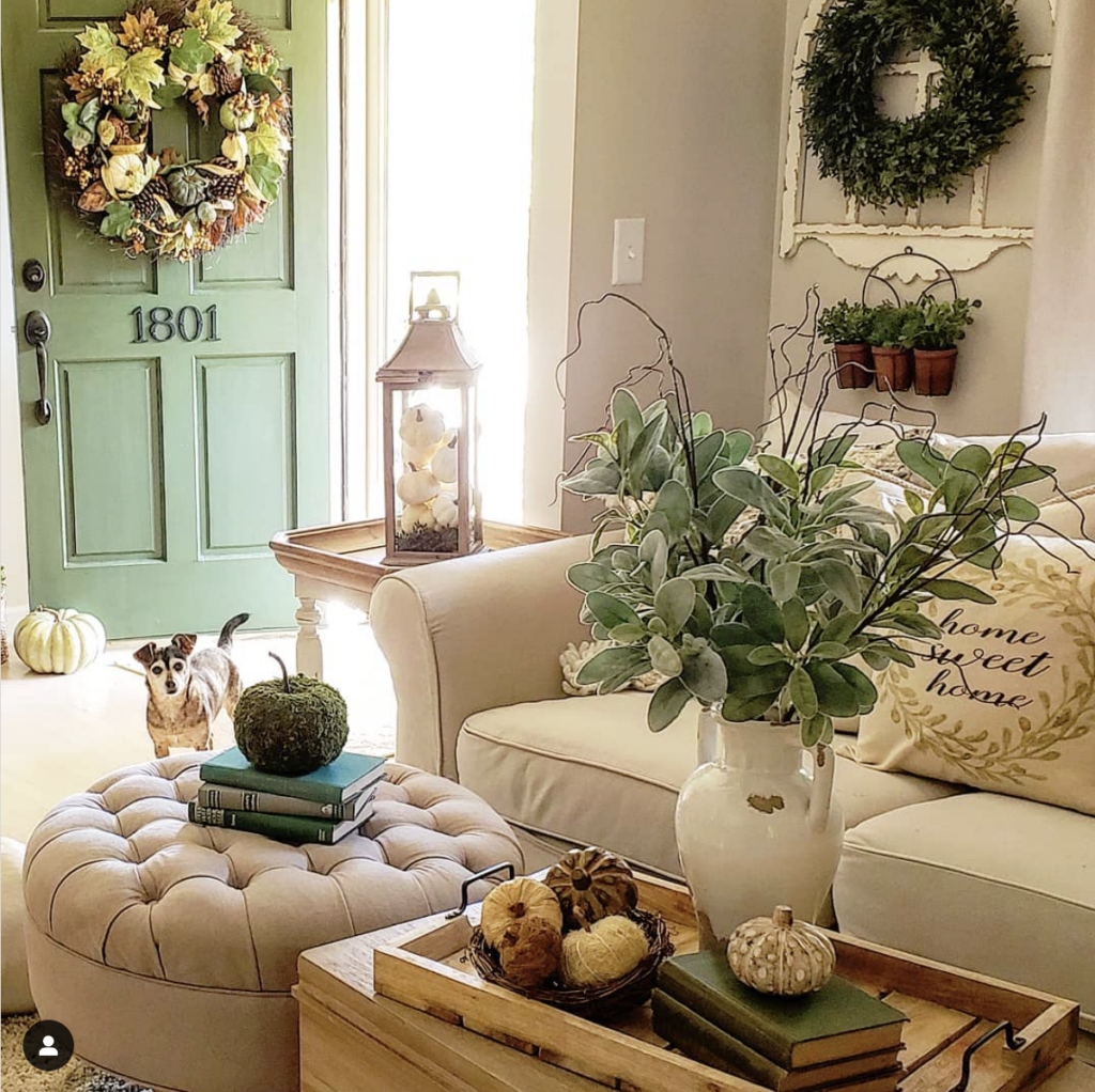 Green Door and Fall Living Room