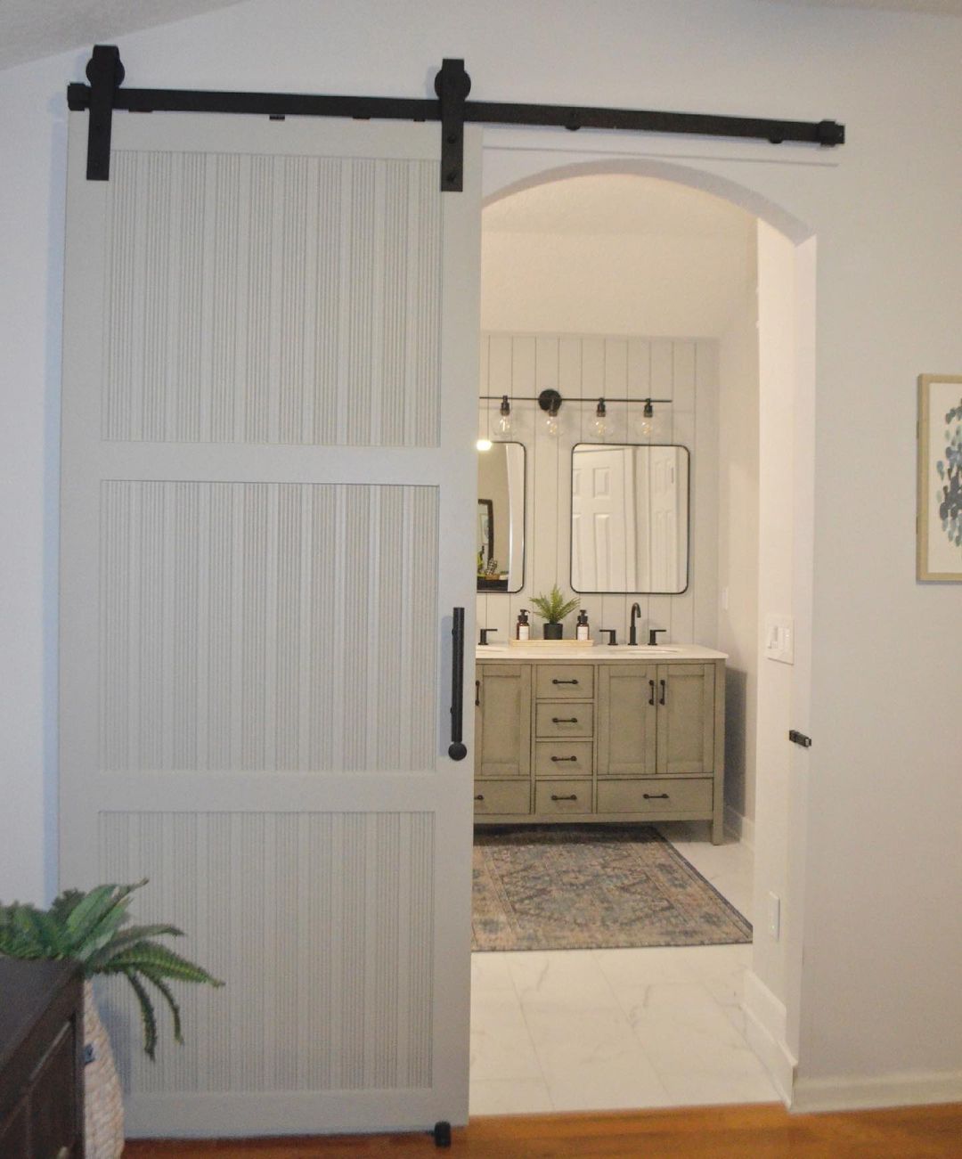 Grey Beadboard Contemporary Sliding Door