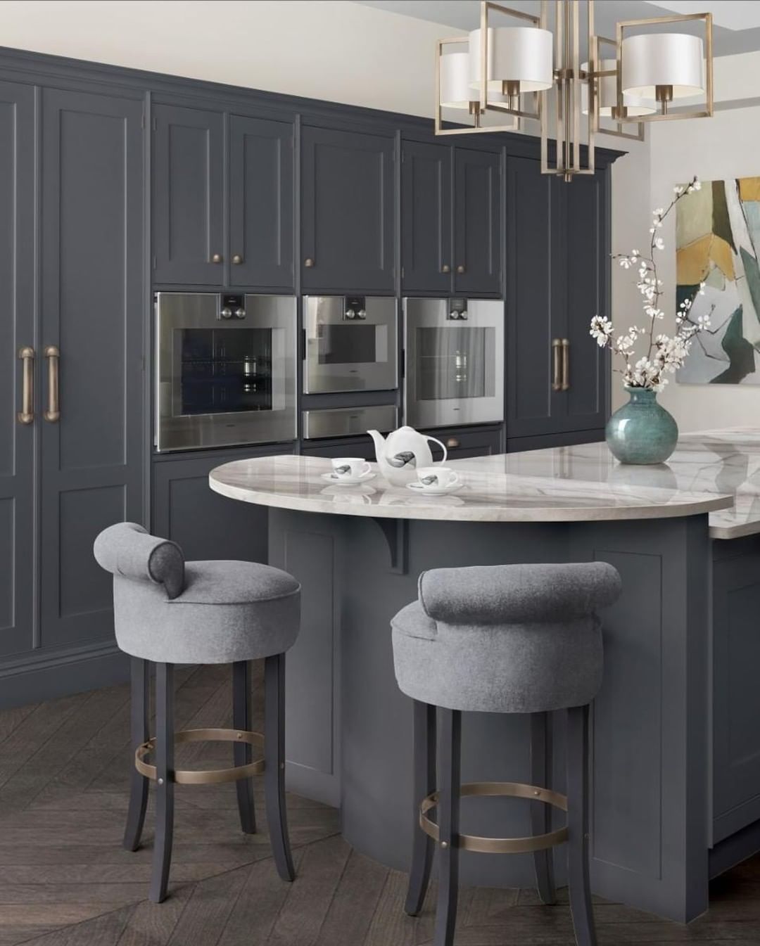 Grey Kitchen with a Curved Island