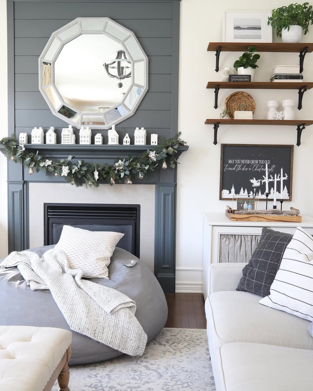 Grey Shiplap Fireplace Framing