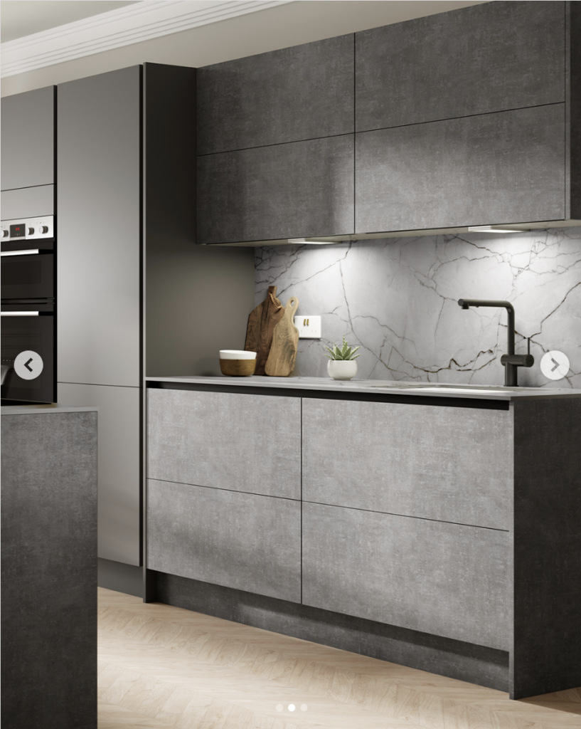 Grey Kitchen Waterfall Island