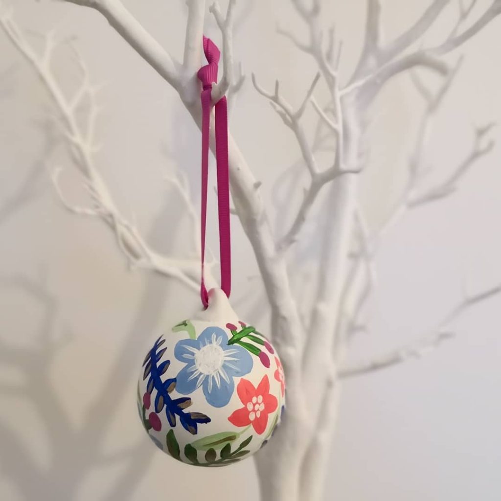 Handpainted Ceramic Snowy Floral Bauble