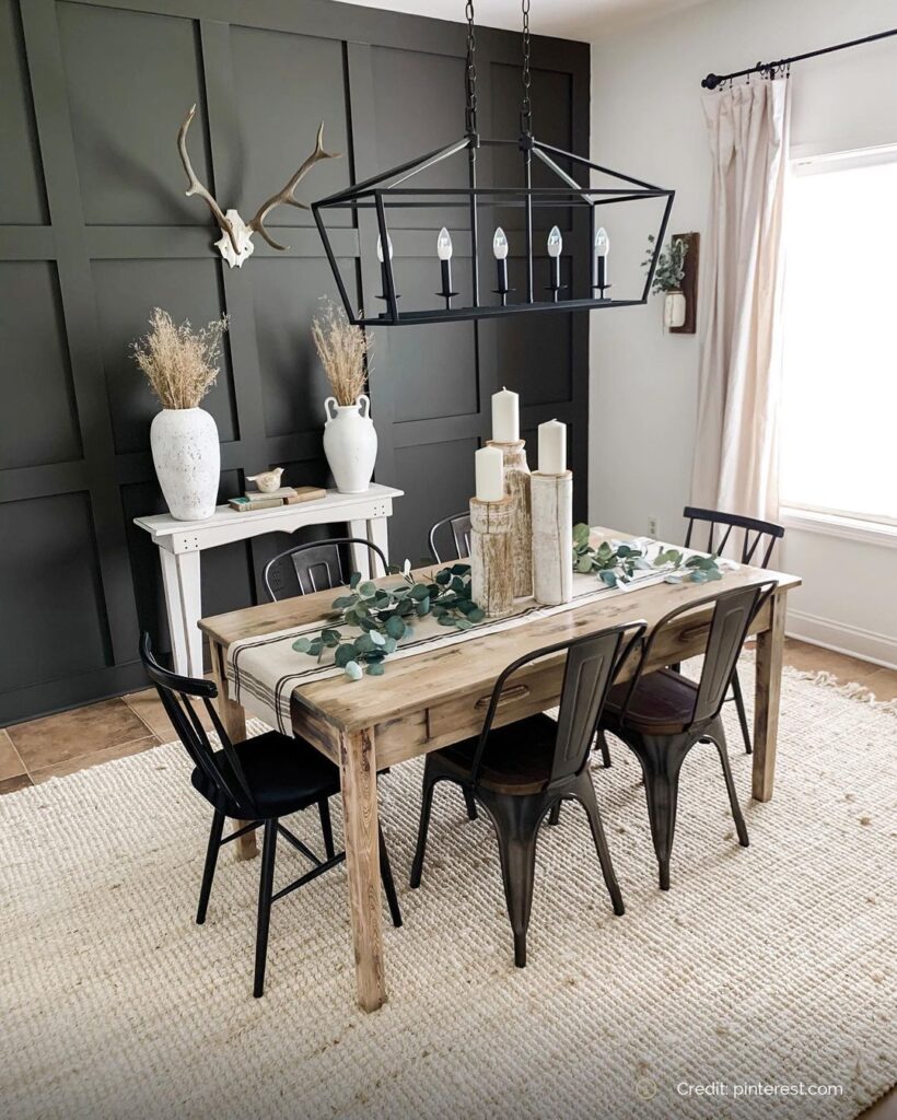 Gray Board And Batten Wall With Hanging Light Fixture