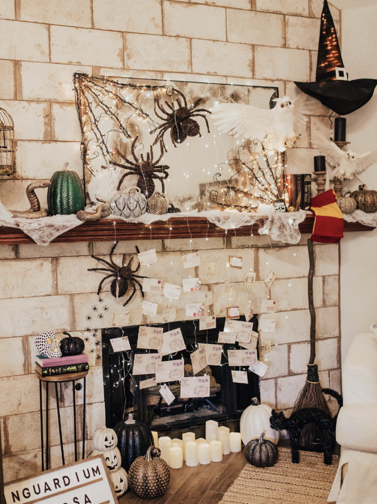 Harry Potter Rustic Decor for Halloween by the Fireplace