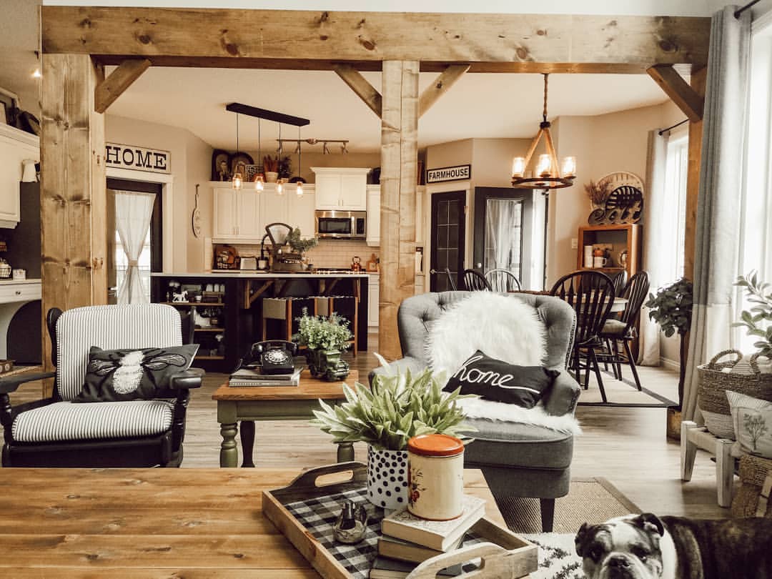 Hearty Wood Beam Country Living Room