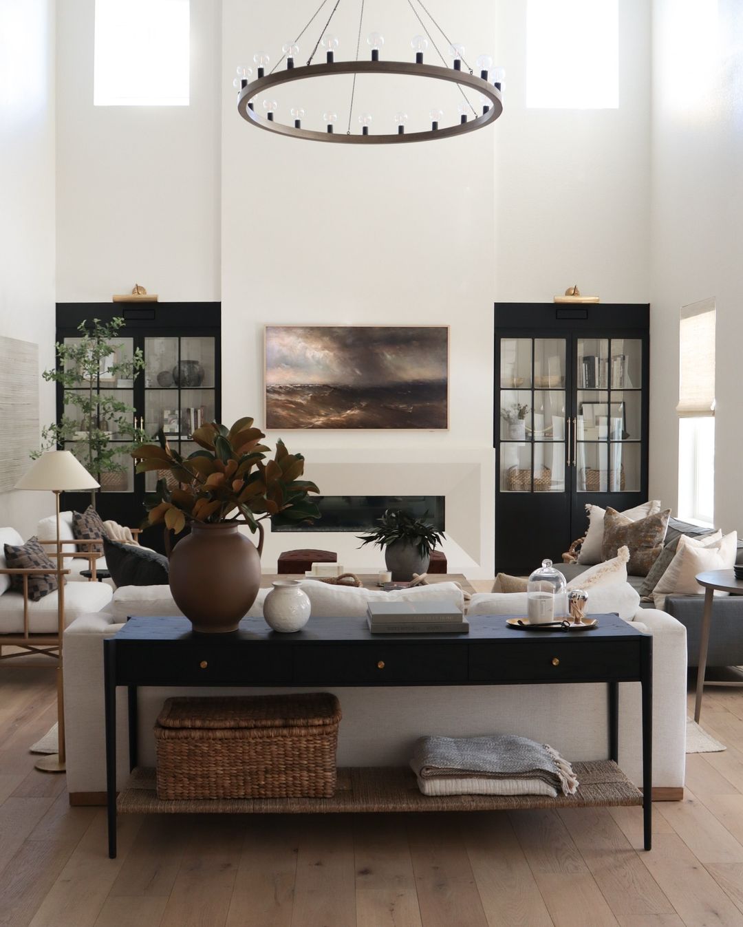 High Ceiling Black Accent Living Room