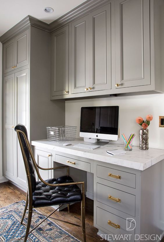 Home office desk with built-in cabinetry