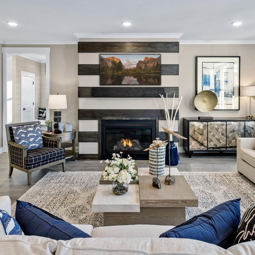 Horizontal Wood Fireplace Wall