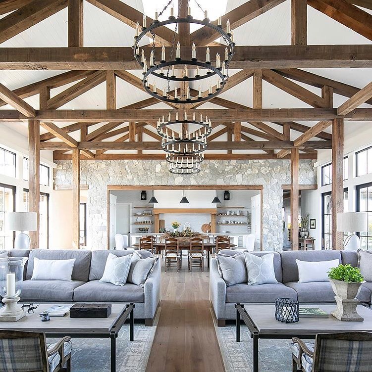 Intersecting Wood Beams in a Large Open Great Room