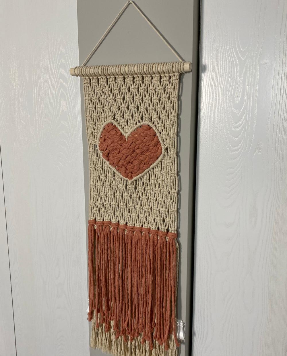 Heart Modern Macrame Wall Hanging Using Wooden Dowel