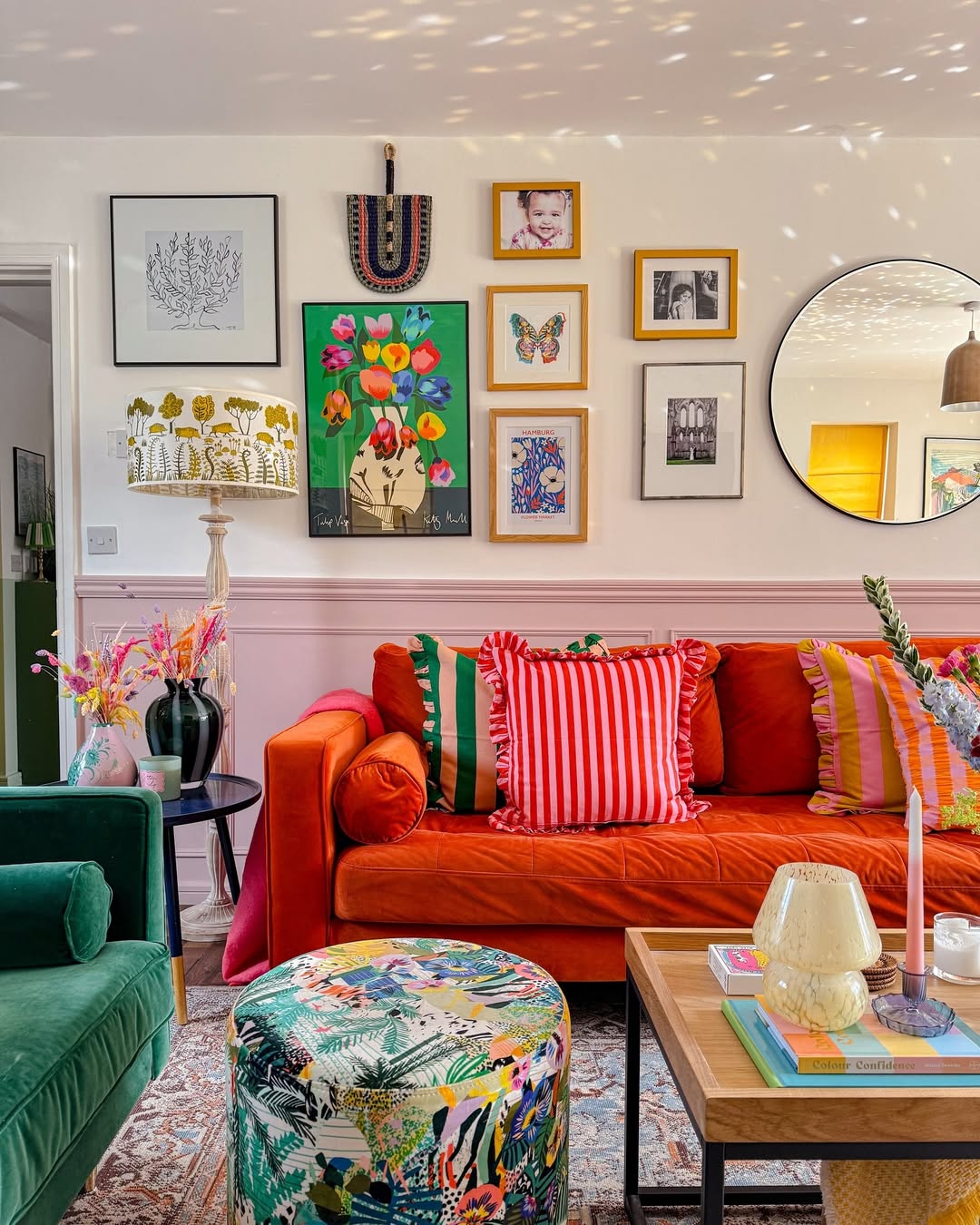 Joyful Layered Bold-Color Living Room