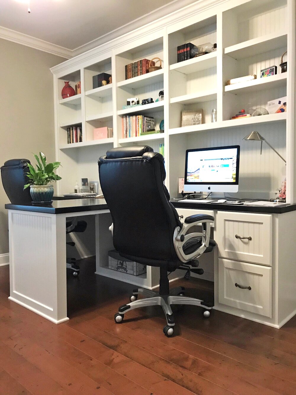 L-Shaped Custom Desk Pair Built Into the Room