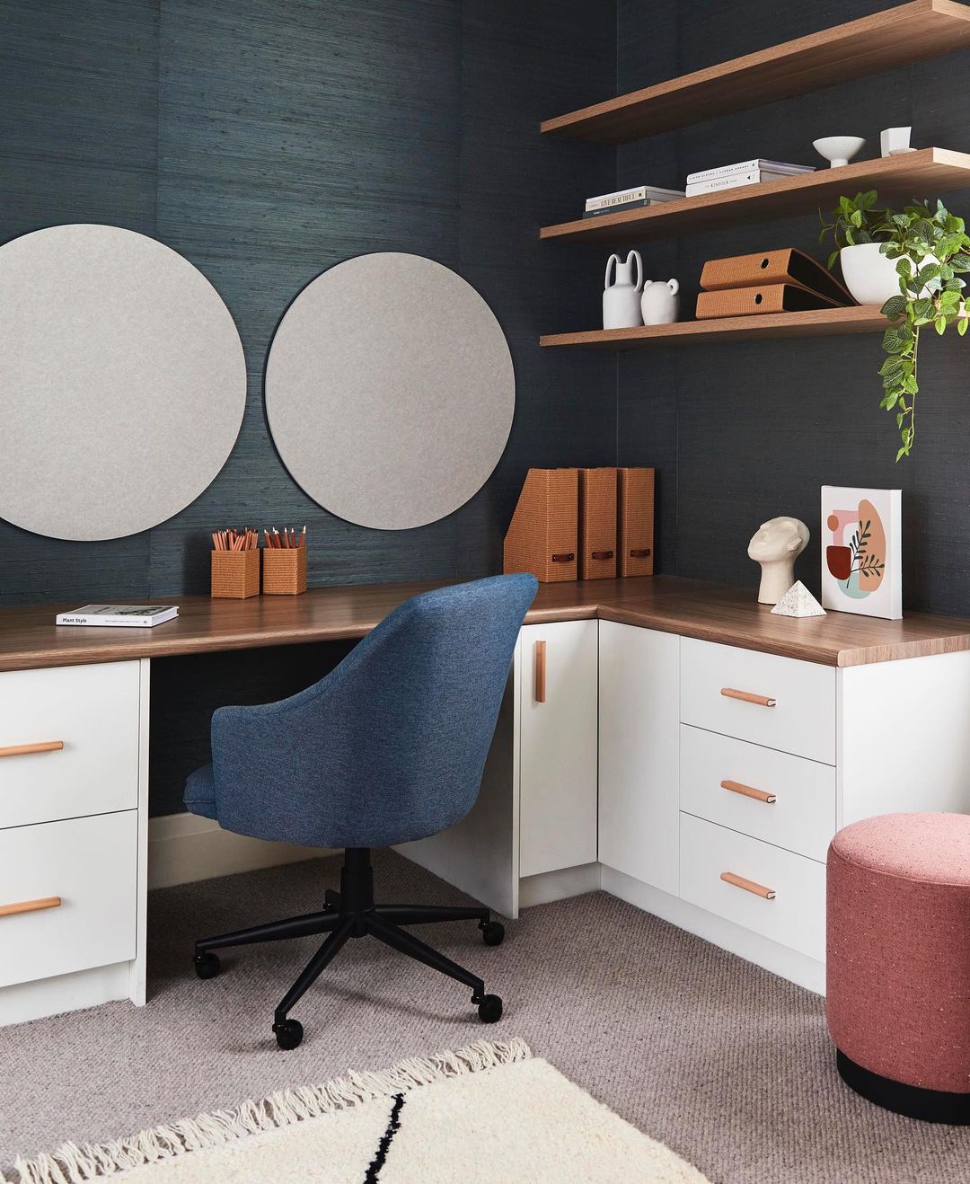 L-Shaped Modern Desk and Floating Shelves