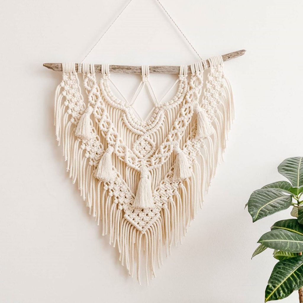 Lace Macrame White Hanging with Driftwood Hanger