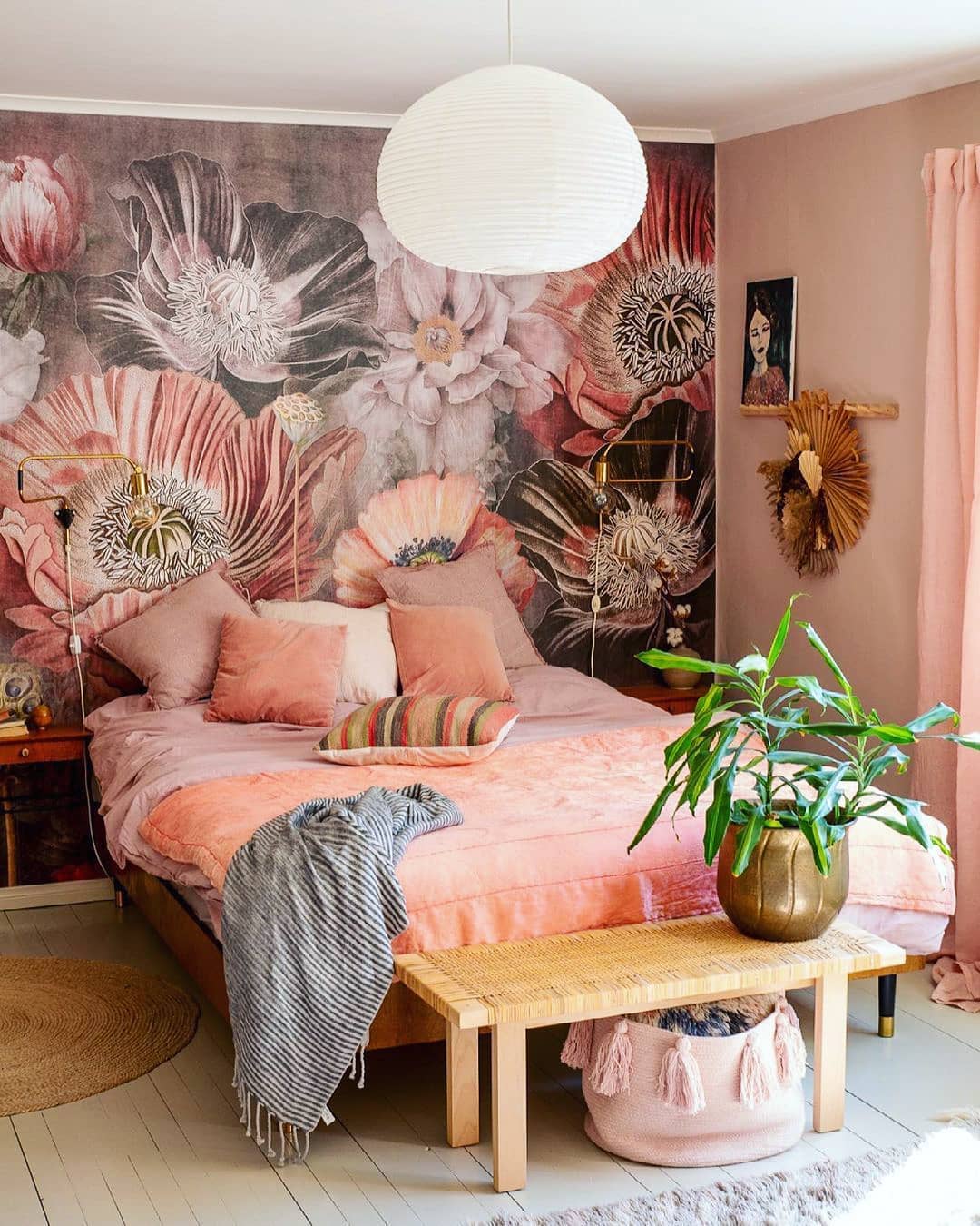 Statement Wallpaper With Large Florals And Accessories