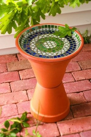 Large Mosaic Clay Pot Bird Bath