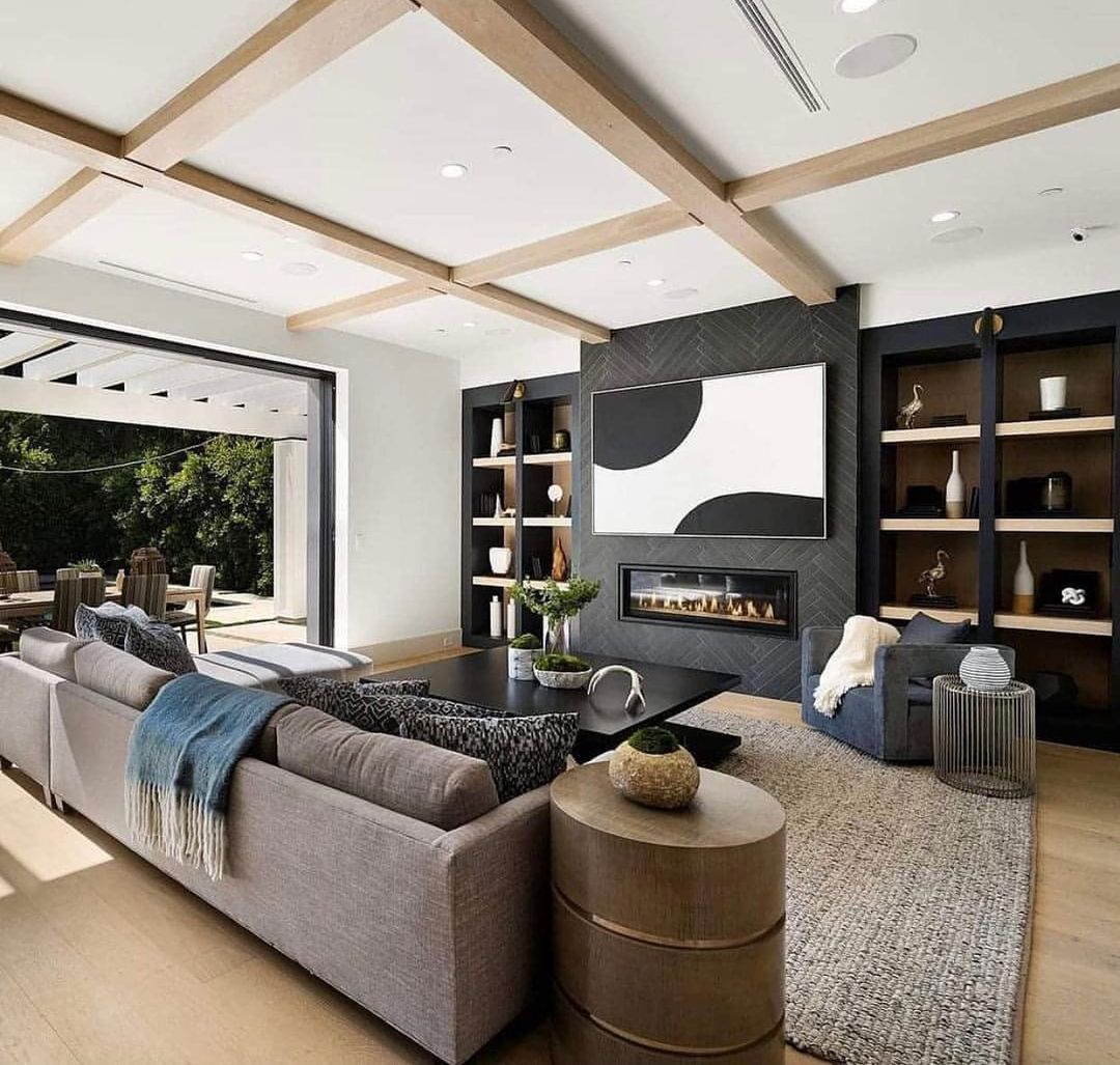 Light Crisscross Beams in a Modernist Room
