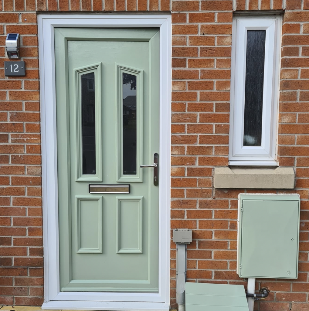 Light Green Door with a Small White Side Window