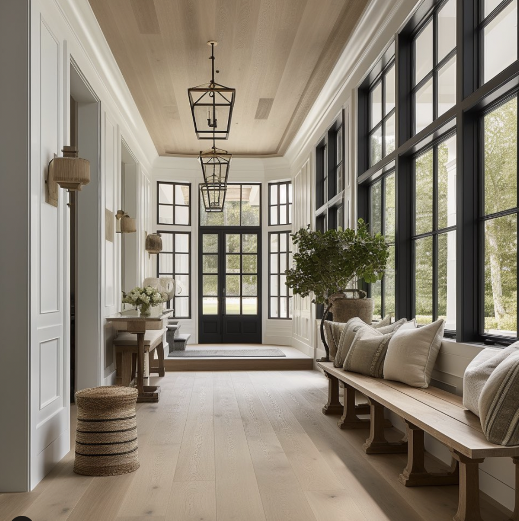 Light Pallet Wood Floor with Black Glass Door