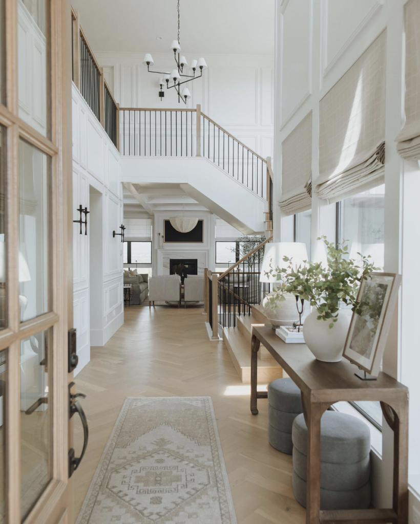 Light Wood Herringbone Entryway Flooring