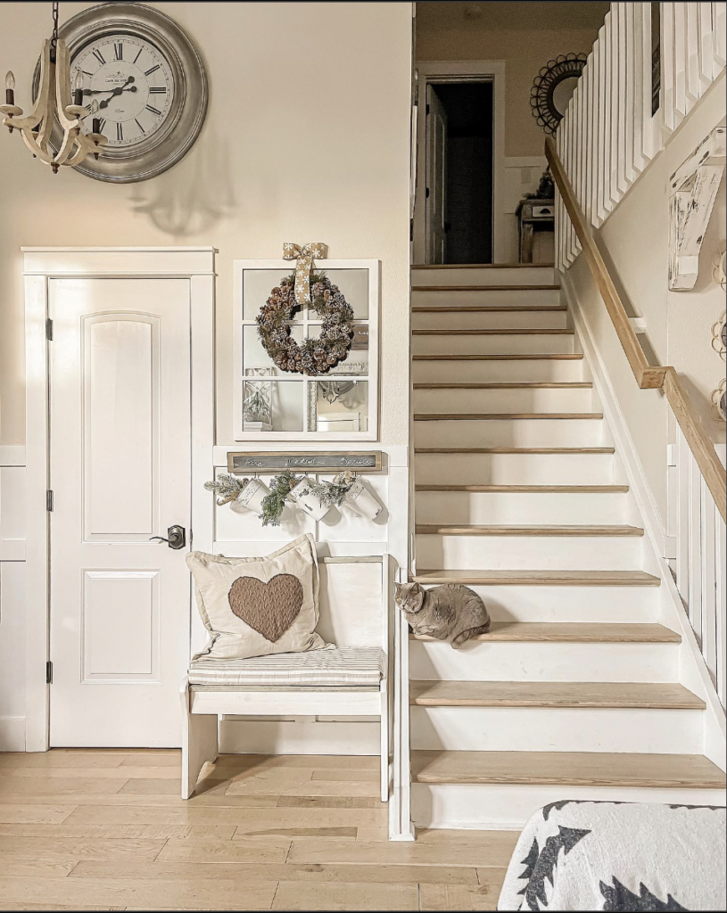 Light Wood Stair Steps Beside Beige Walls