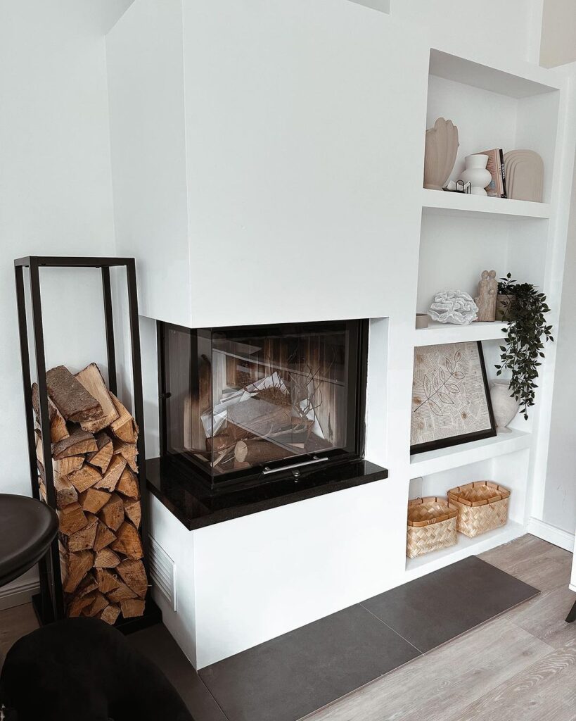 Living Room Corner Fireplace Shelves