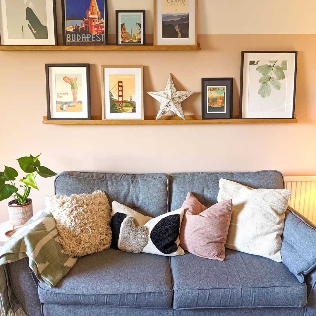 Travel-Inspired Living Room with Picture Ledge Display