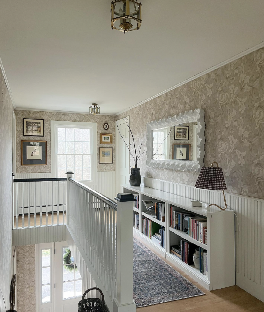 Long Narrow Bookshelf on a Stair Landing