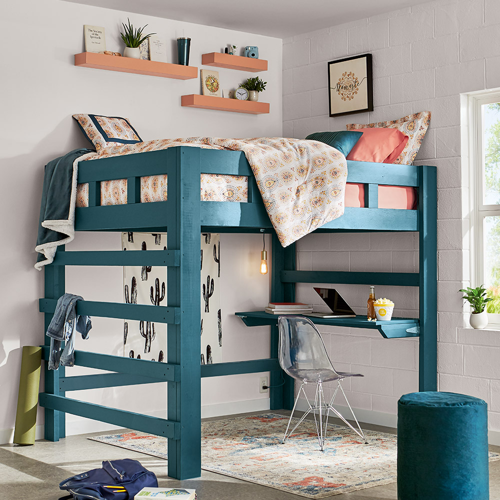 DIY lumber wood loft bed with built-in desk underneath