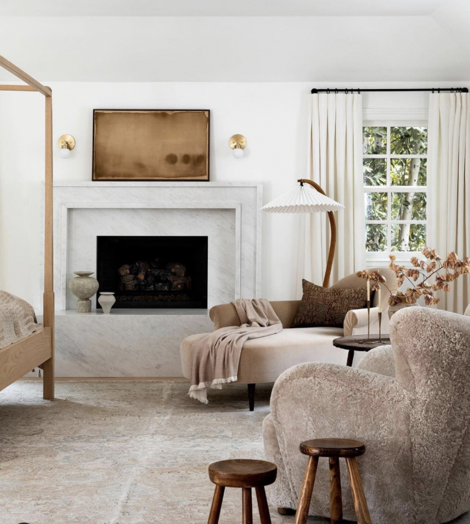 Marble Fireplace and Small Flanking Sconce