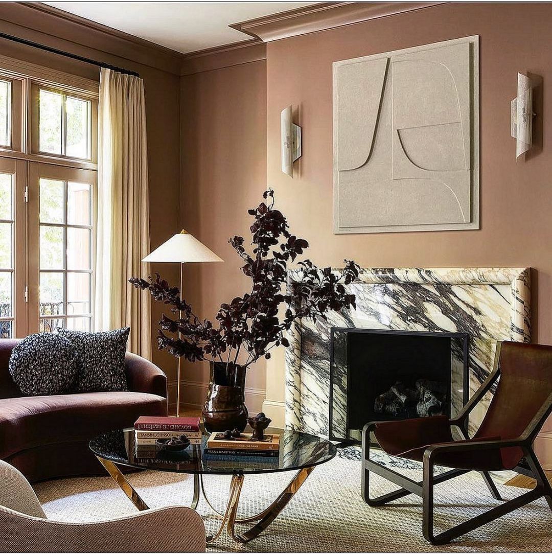 Meyers-Inspired Warm Geometric Fireplace Setting