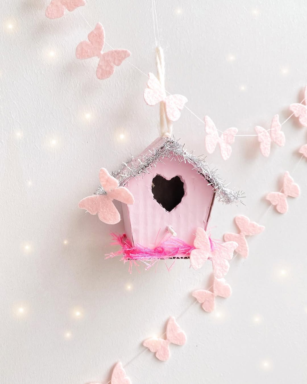 Miniature Pastel Pink Fairy Birdhouse Feeder