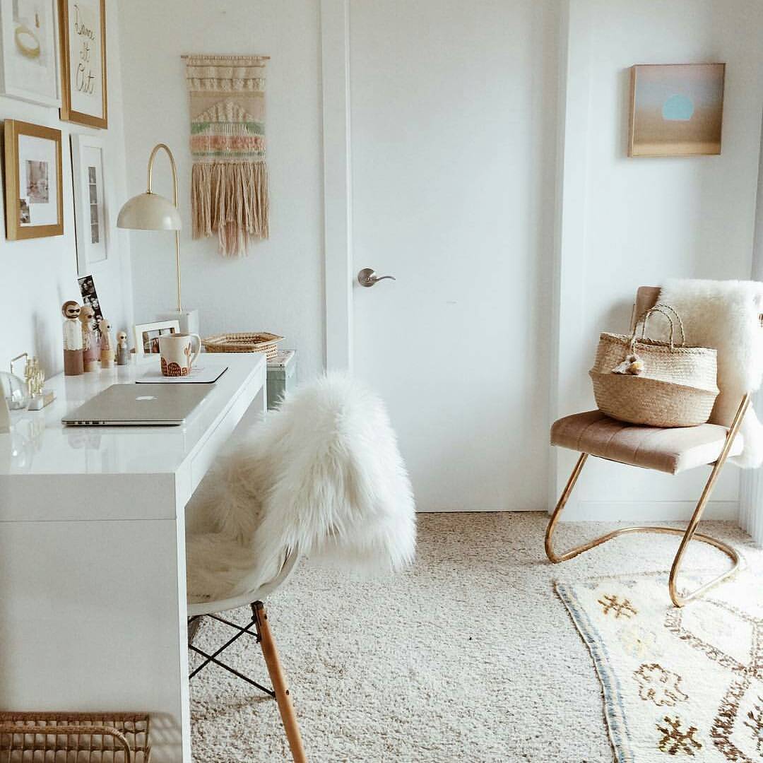 Minimal Boho Workspace with Woven Details and Fuzzy Textures