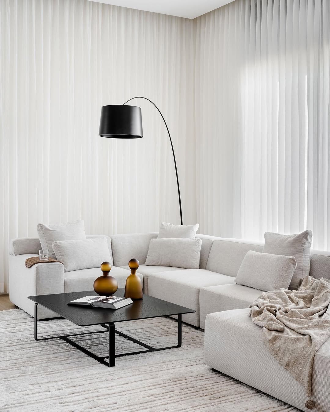 Minimal Soft Ivory Monochrome Living Room