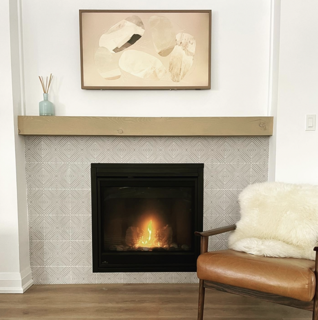 Minimalist Beige Fireplace Tiles