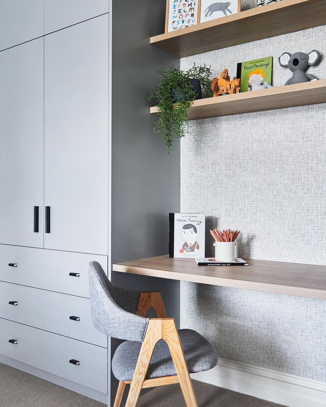Minimalist Gray Built-In Desk