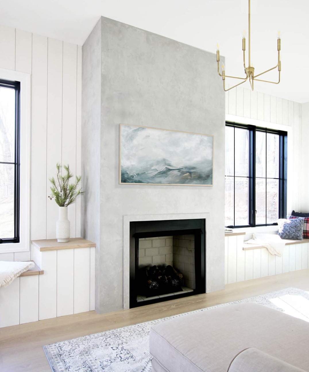 Minimalist Industrial and Rustic Urban Concrete Fireplace Accent Wall