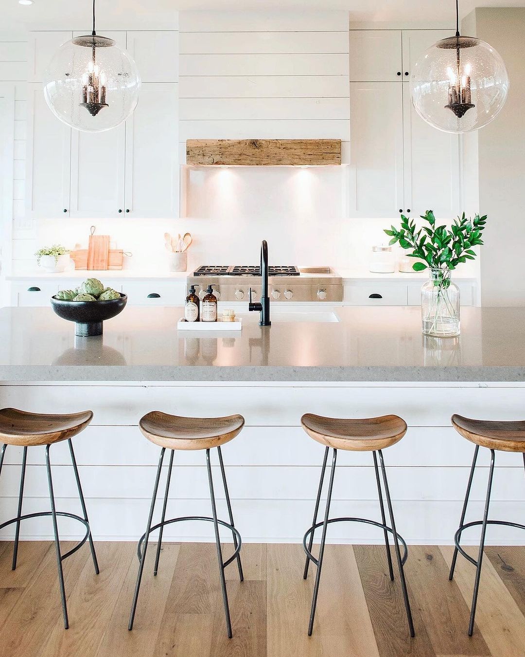 Minimalist Kitchen Island with Shiplap