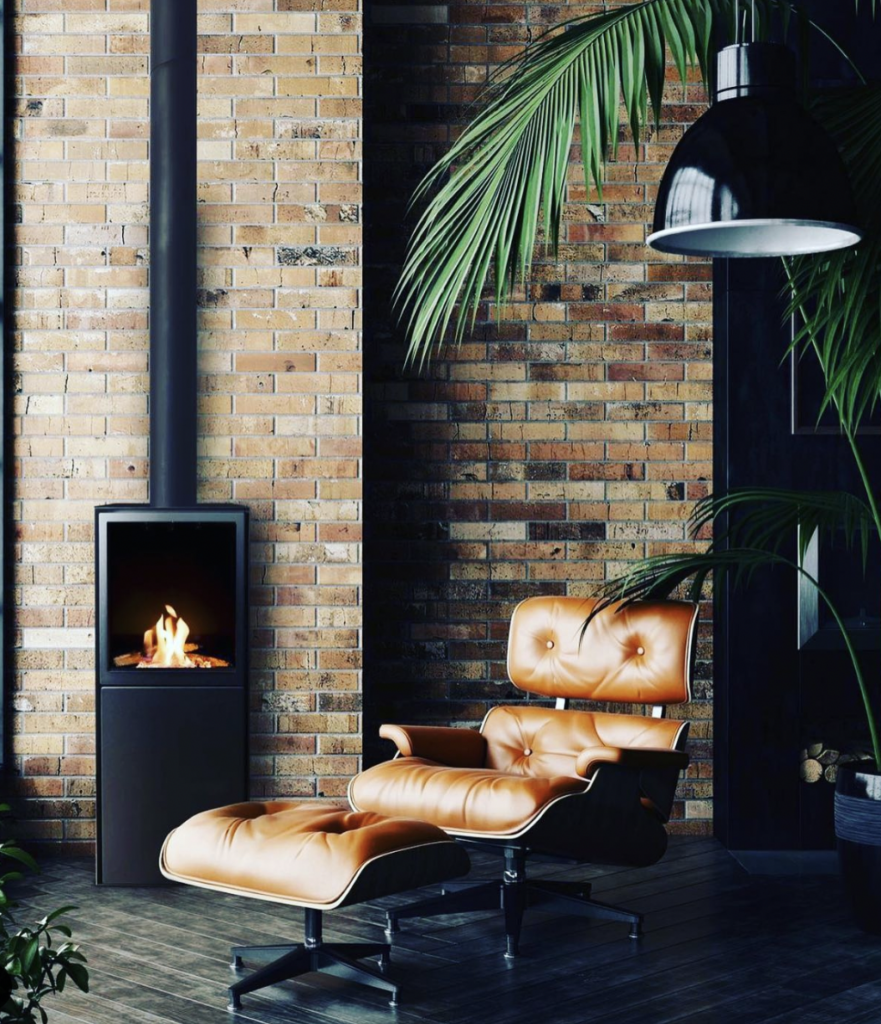 Minimalist Modern Gas Fireplace and Timeless Brick
