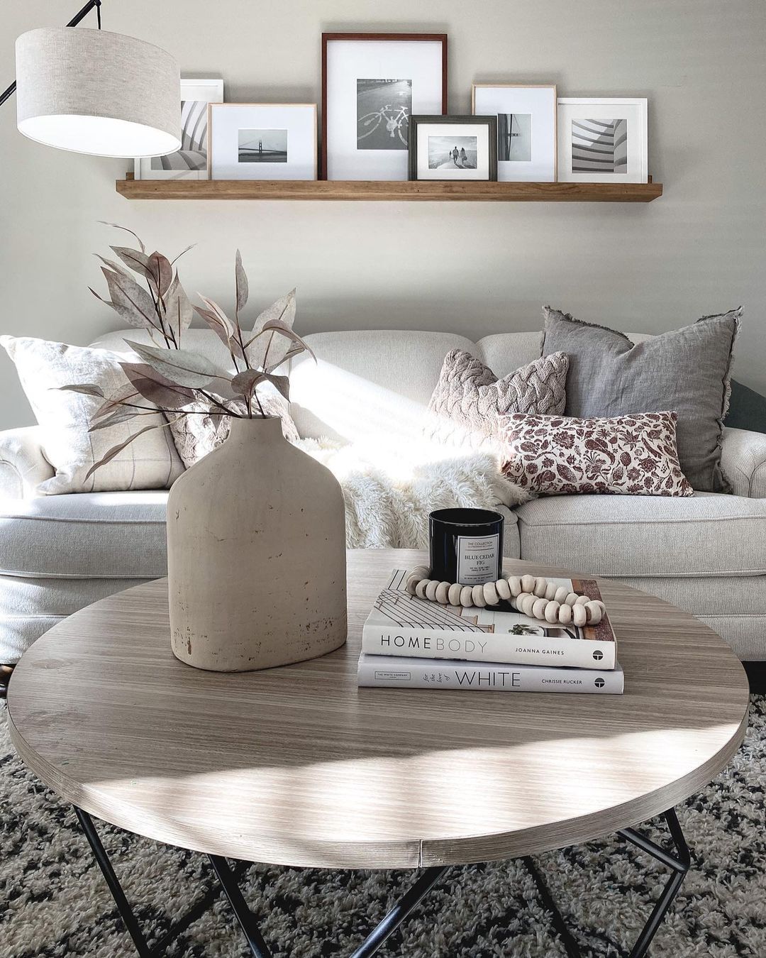 Minimalist Living Room with Monochrome Picture Ledge Display