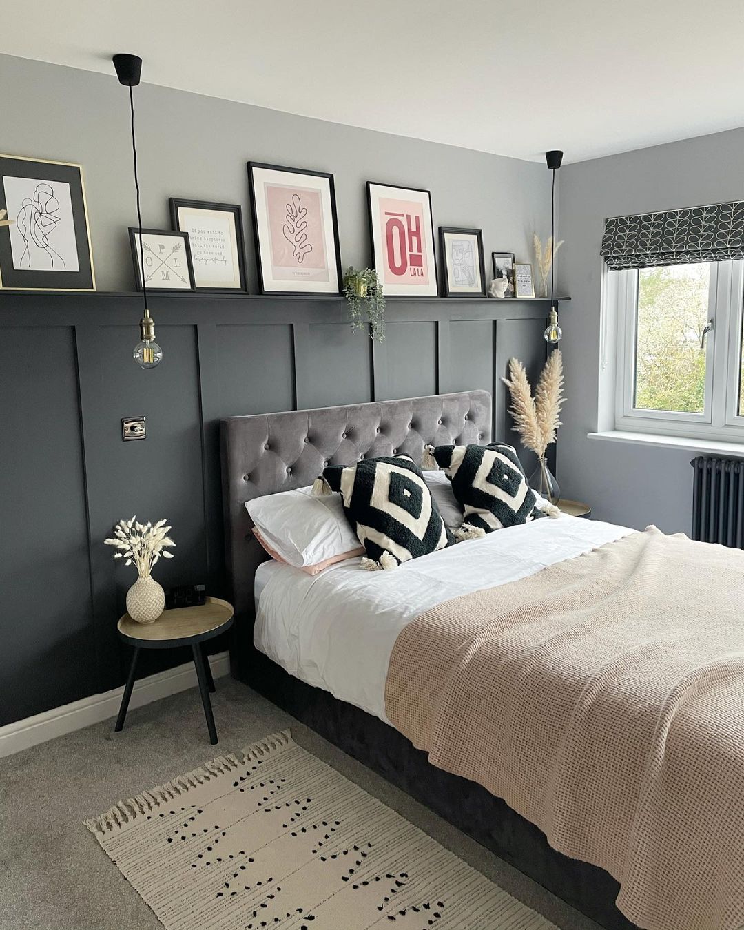 Modern Bedroom with Monochrome Picture Ledge Display