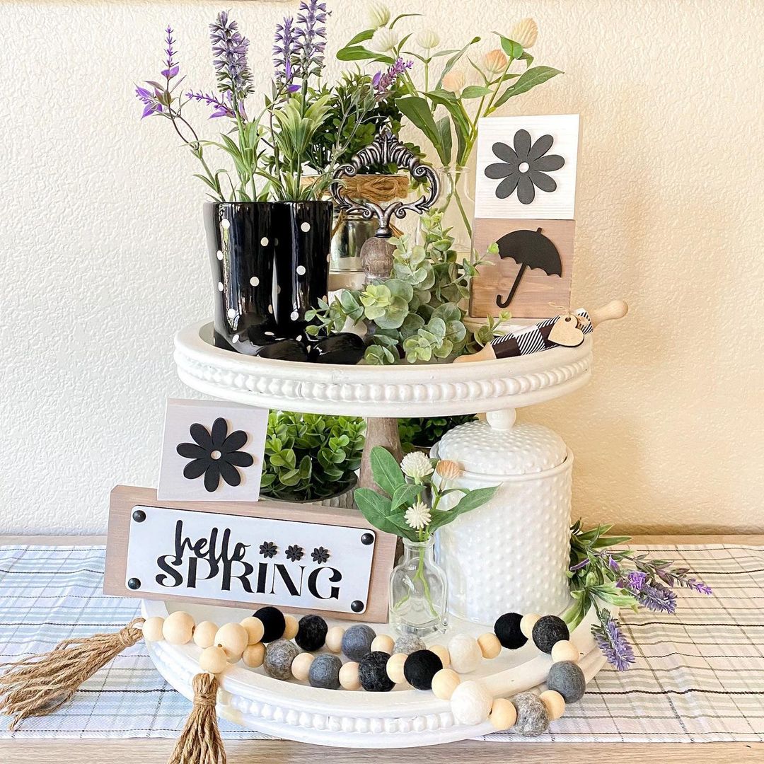 Monochromatic spring tiered tray sign