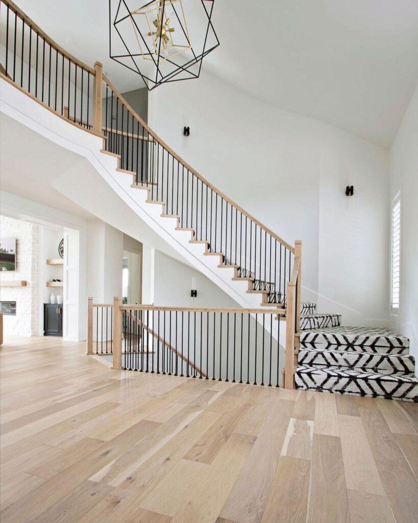 Monochrome Checkerboard Runner and Wood Railings